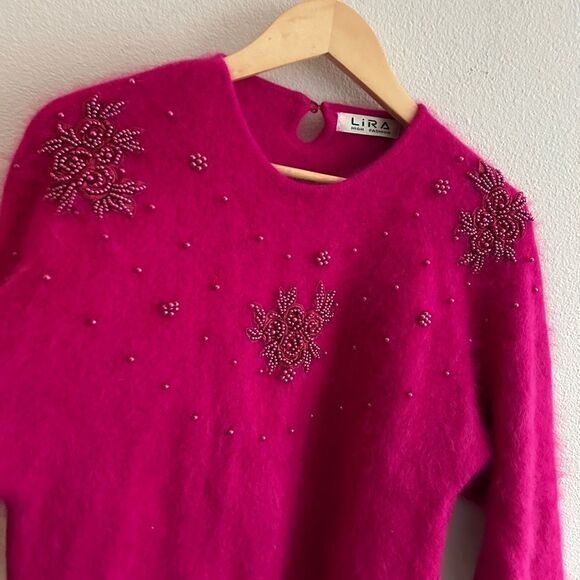 Lira Fuchsia Crew Neck Sweater with Metallic Embellishments Size M* - Picture 3 of 6